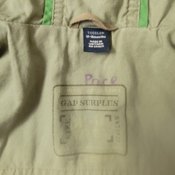 Gap Toddler Army Green Hooded Zip Up Cargo Utility Jacket Size Unisex 12-18 mos. - Picture 8 of 8